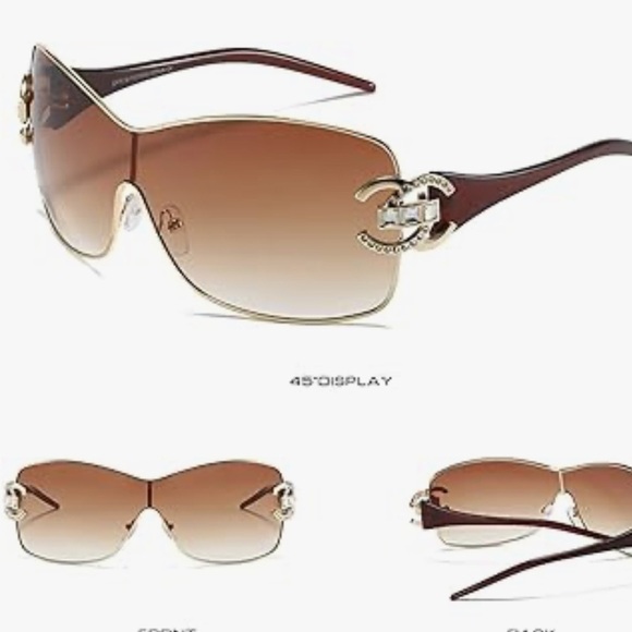 Y2K luxury look sunglasses wrap around style blinged rhinestone brown ombré lens - Picture 3 of 3